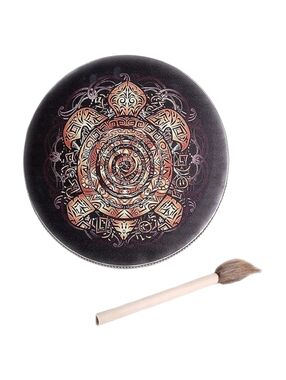 Hand Drum with Mandala Turtle Design - Black & Copper